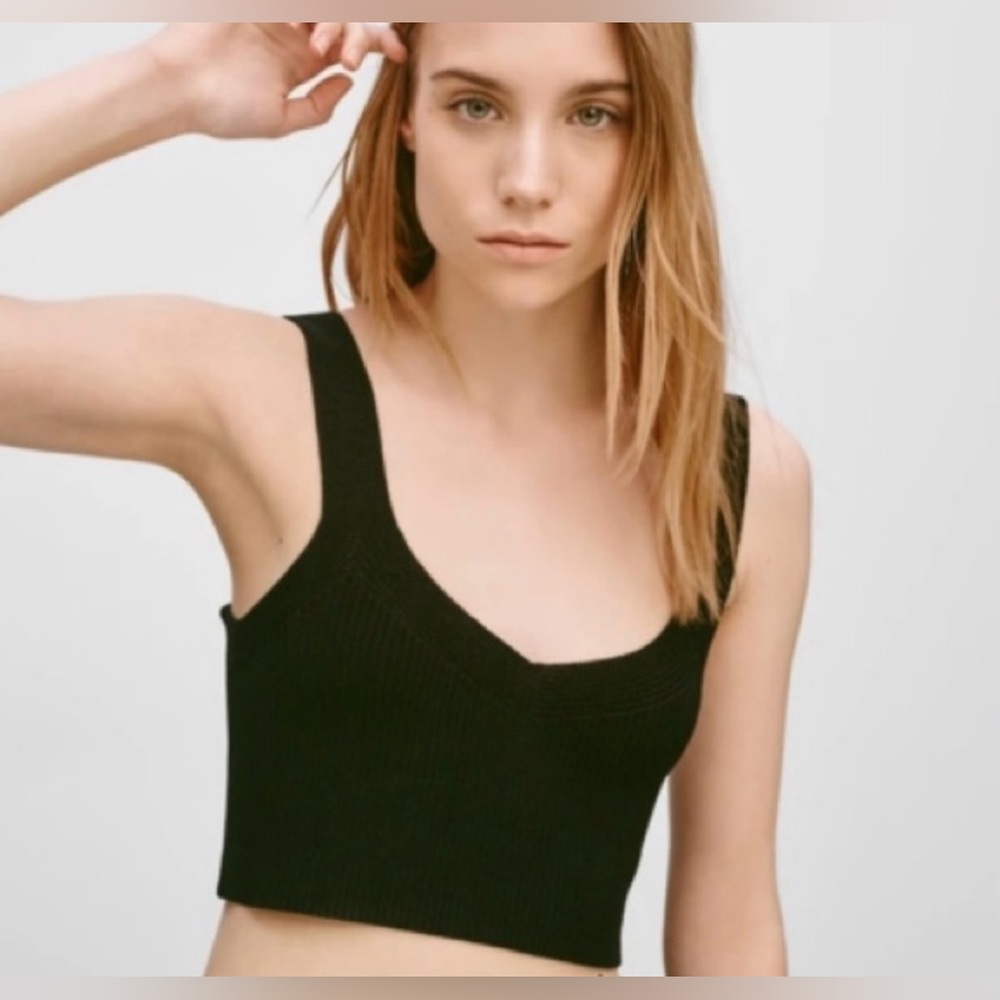 Aritzia Wilfred Mony Crochet Black Tank Top